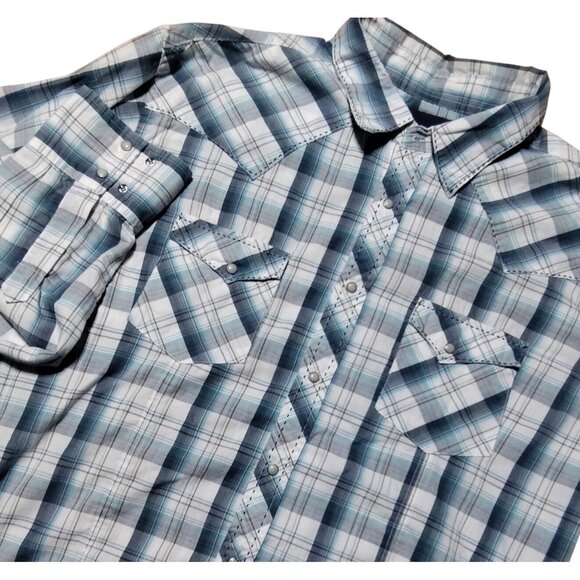 Wrangler Men's Western Fashion Snap‎ Long Sleeve Shirt XL Blue Plaid - Picture 1 of 5